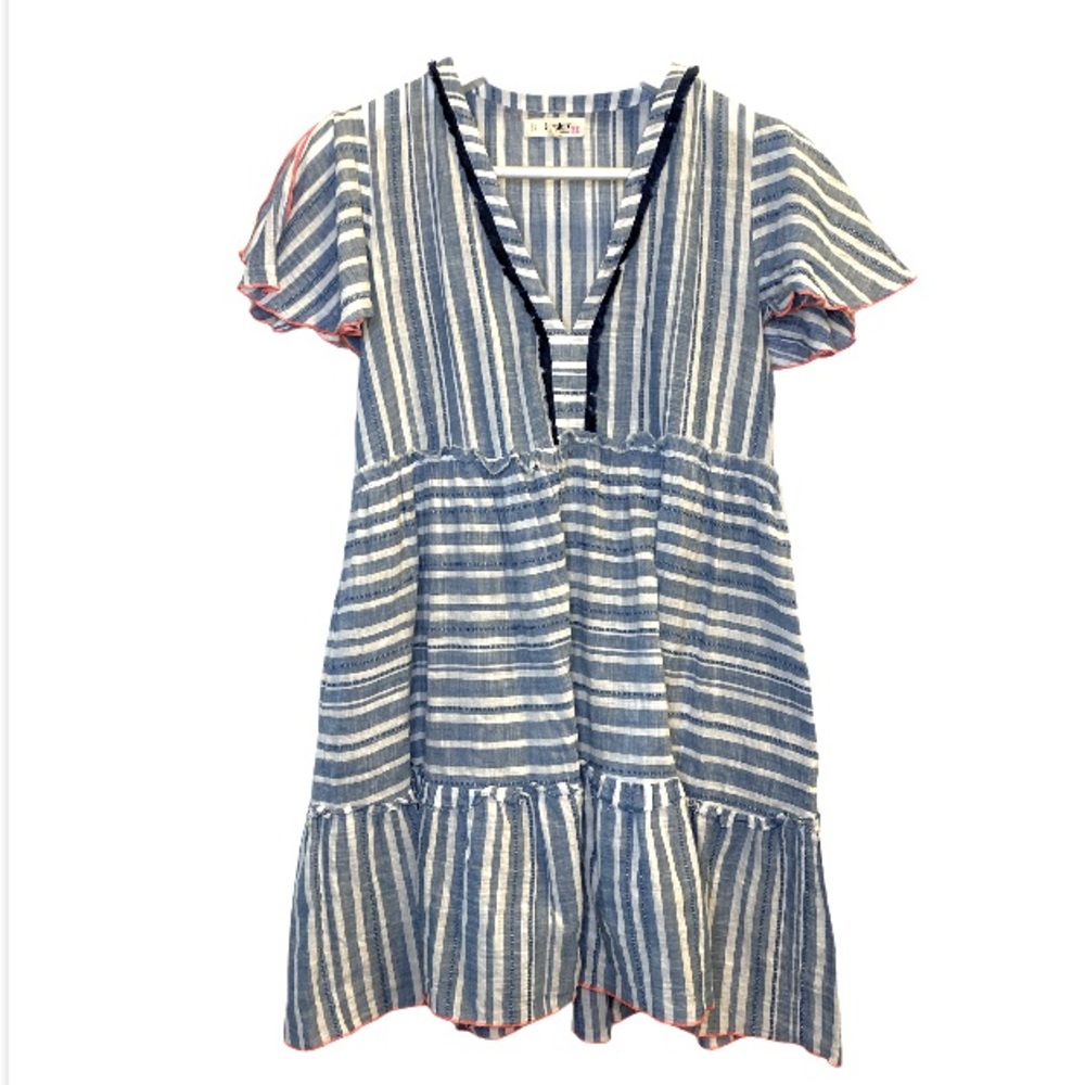 Lemlem Short Sleeve Striped Flutter Dress